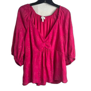 Sofia Vergara Vneck 1/2 Sleeve Eyelet Blouse‎ Plus Size XXXL